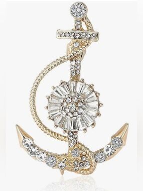 Rare Retro Neiman Marcus 18KT Gold dip gemstone Topaz Anchor Brooch